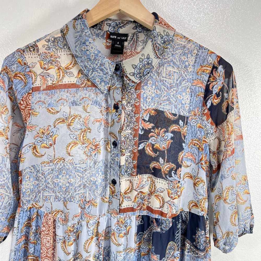 Kate and Lily Patchwork Floral Maxi Dress Blue Paisley Tiered Boho Peasant 4 - Picture 6 of 10